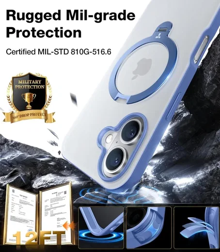 TORRAS Ostand Spin Apple iPhone 16 Hoesje 360° MagSafe Stand Blauw afbeelding 3