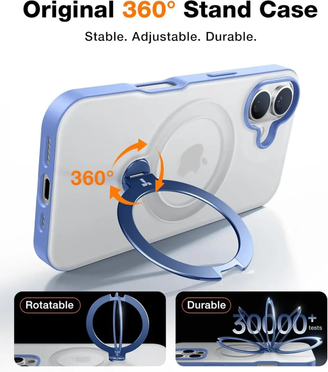 TORRAS Ostand Spin Apple iPhone 16 Hoesje 360° MagSafe Stand Blauw afbeelding 4