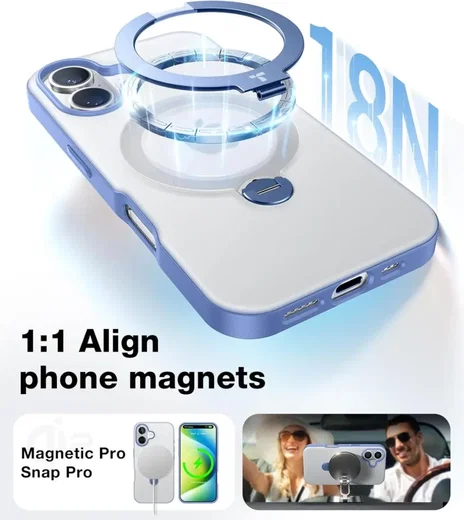TORRAS Ostand Spin Apple iPhone 16 Hoesje 360° MagSafe Stand Blauw afbeelding 6