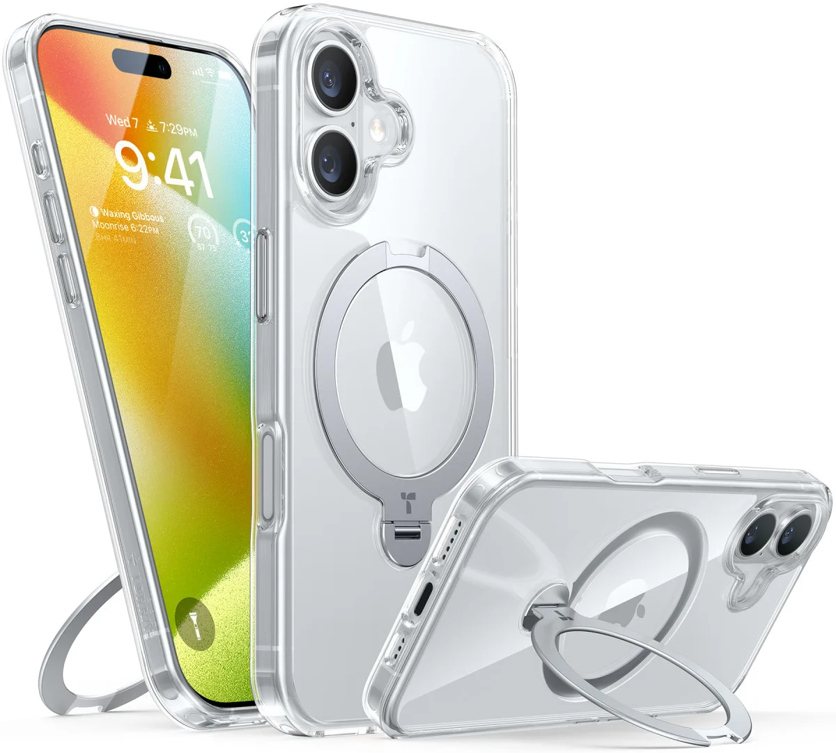 TORRAS Ostand Spin Apple iPhone 16 Plus Hoesje 360° MagSafe Stand Transparant afbeelding 1