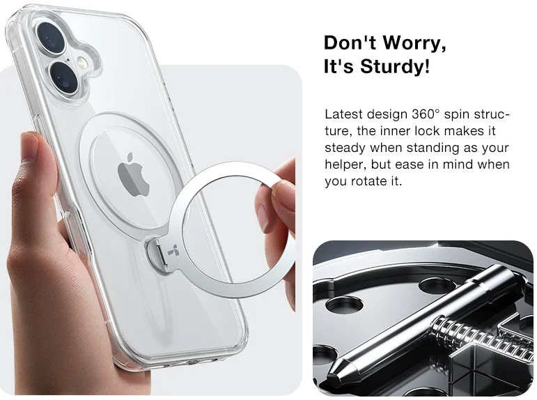 TORRAS Ostand Spin Apple iPhone 16 Plus Hoesje 360° MagSafe Stand Transparant afbeelding 6