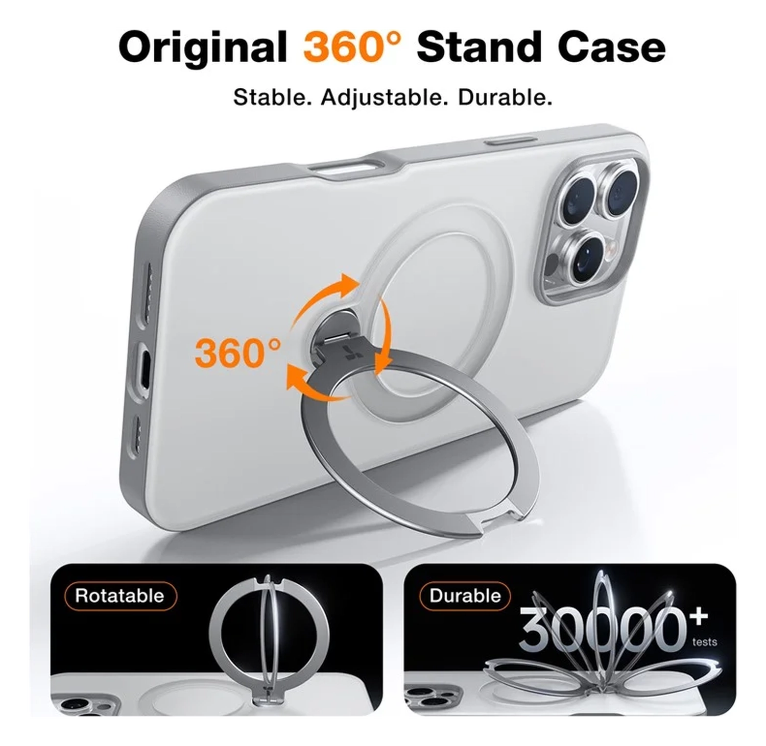 TORRAS Ostand Spin Apple iPhone 16 Pro Hoesje 360° MagSafe Stand Grijs afbeelding 5