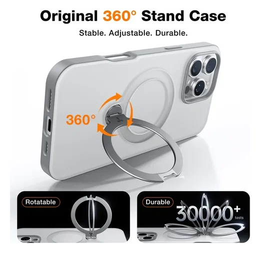 TORRAS Ostand Spin Apple iPhone 16 Pro Hoesje 360° MagSafe Stand Grijs afbeelding 5