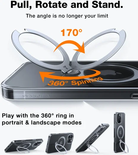 TORRAS Ostand Spin Apple iPhone 16 Pro Max Hoesje 360° MagSafe Stand Transparant afbeelding 4