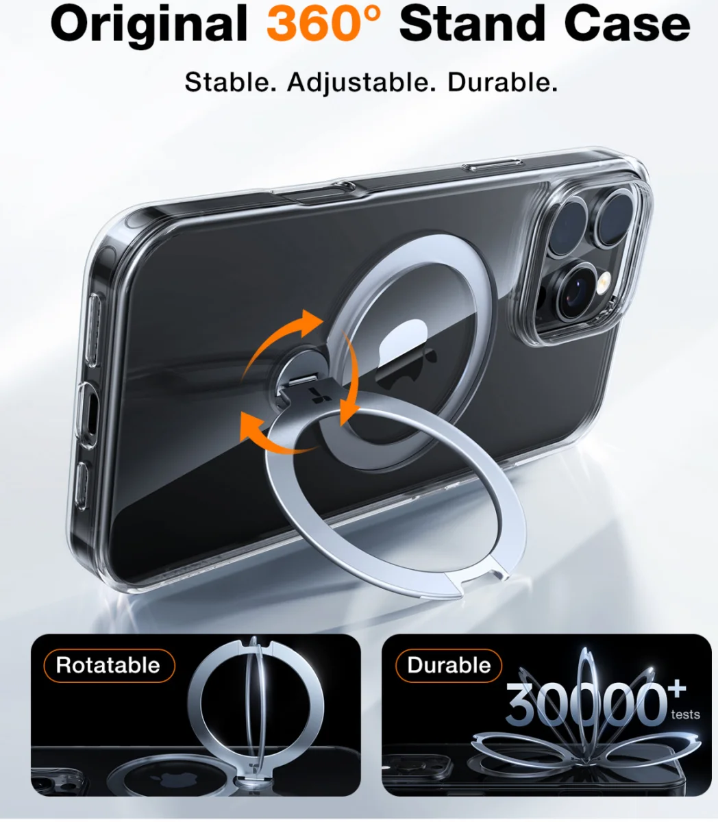 TORRAS Ostand Spin Apple iPhone 16 Pro Max Hoesje 360° MagSafe Stand Transparant afbeelding 3
