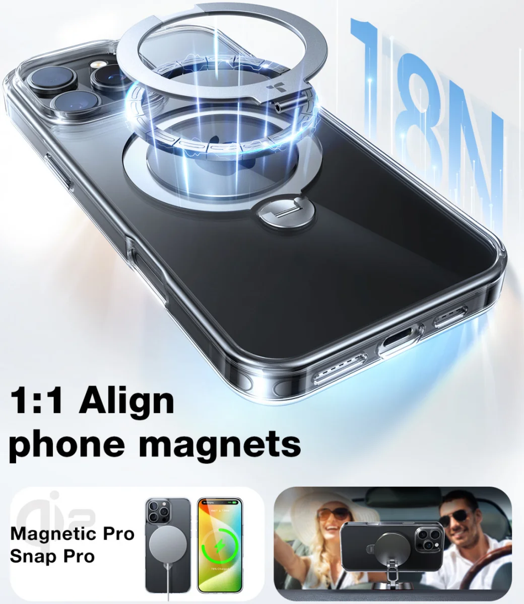 TORRAS Ostand Spin Apple iPhone 16 Pro Max Hoesje 360° MagSafe Stand Transparant afbeelding 5