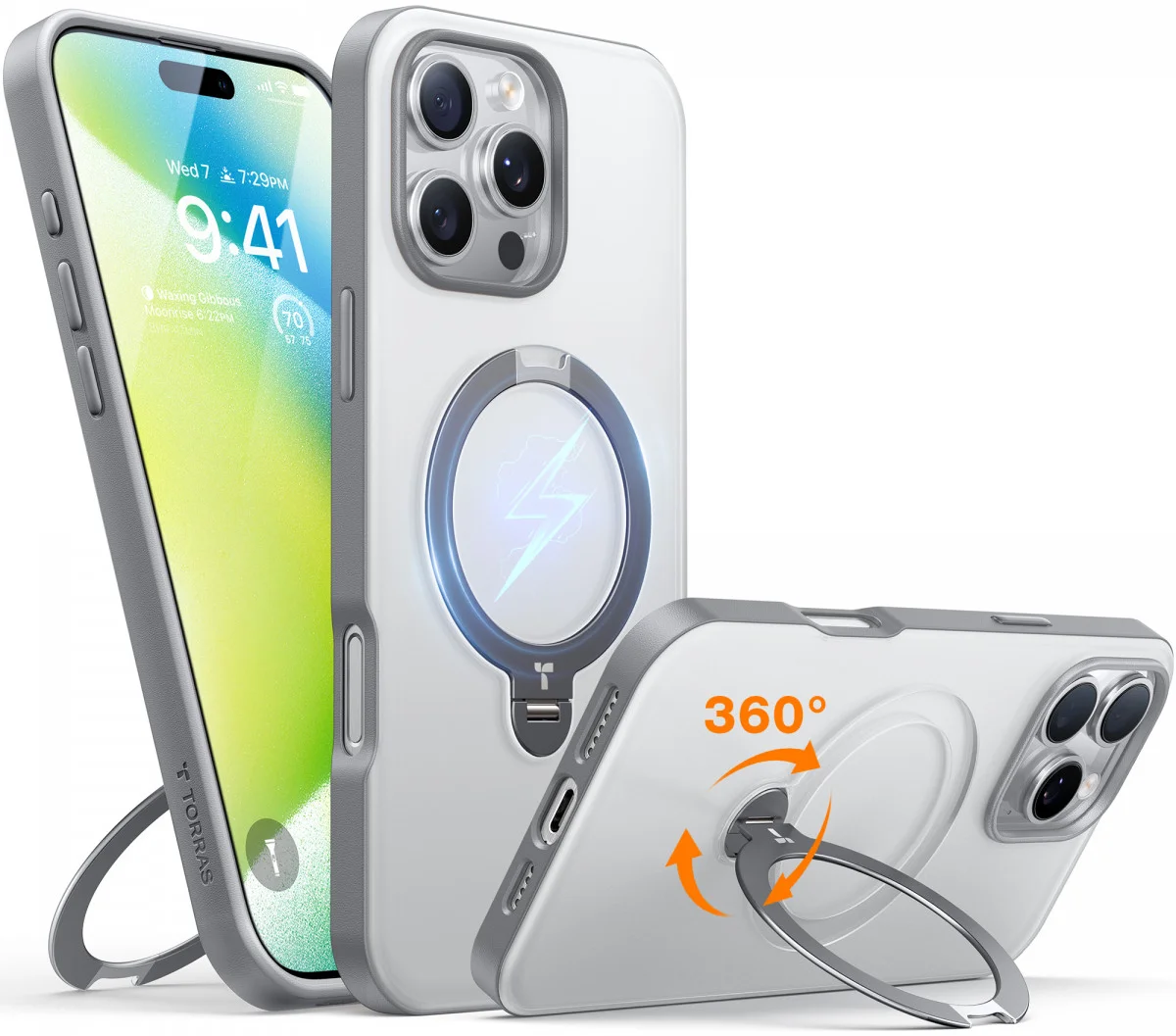 TORRAS Ostand Spin Apple iPhone 16 Pro Max Hoesje 360° MagSafe Stand Grijs afbeelding 7