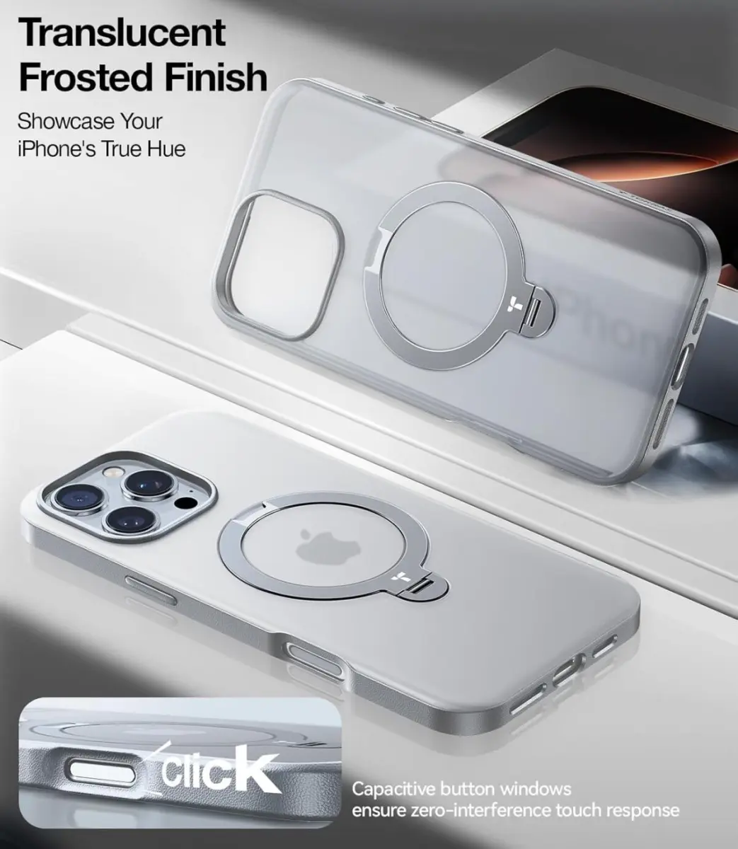 TORRAS Ostand Spin Apple iPhone 16 Pro Max Hoesje 360° MagSafe Stand Grijs afbeelding 2