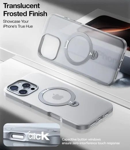 TORRAS Ostand Spin Apple iPhone 16 Pro Max Hoesje 360° MagSafe Stand Grijs afbeelding 2