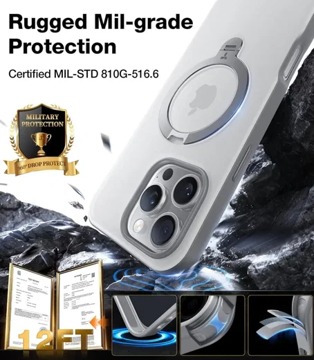 TORRAS Ostand Spin Apple iPhone 16 Pro Max Hoesje 360° MagSafe Stand Grijs afbeelding 3