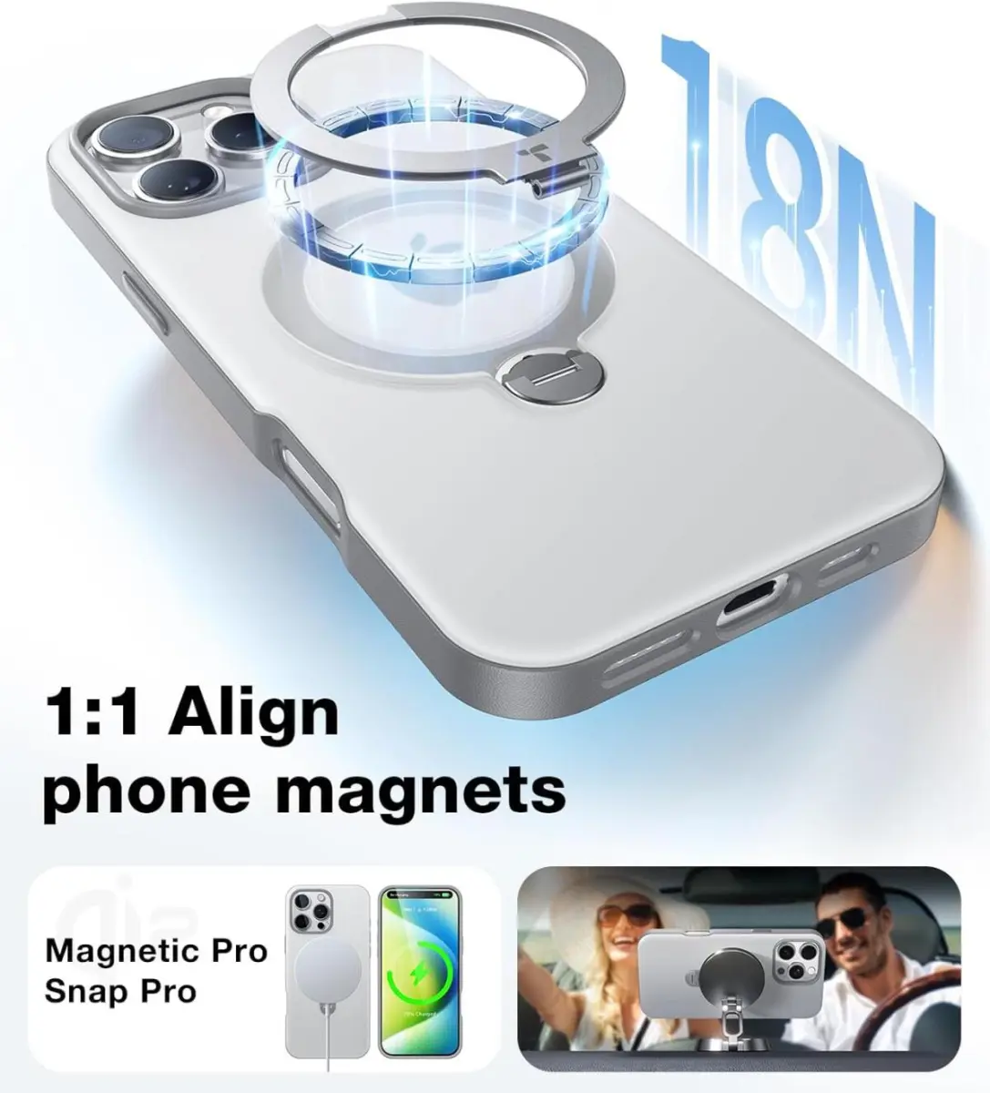 TORRAS Ostand Spin Apple iPhone 16 Pro Max Hoesje 360° MagSafe Stand Grijs afbeelding 5