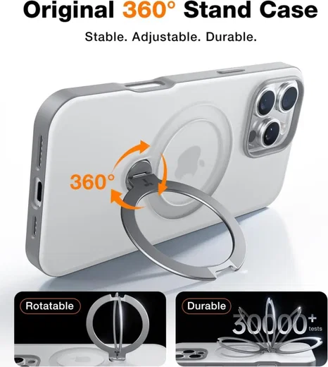 TORRAS Ostand Spin Apple iPhone 16 Pro Max Hoesje 360° MagSafe Stand Grijs afbeelding 6