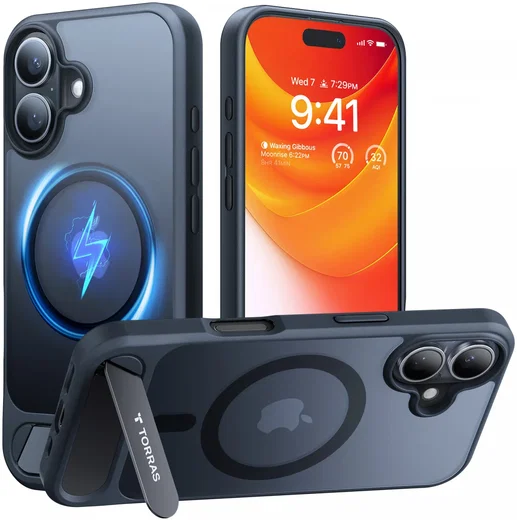 TORRAS Pstand Apple iPhone 16 Hoesje MagSafe met Kickstand Zwart afbeelding 8