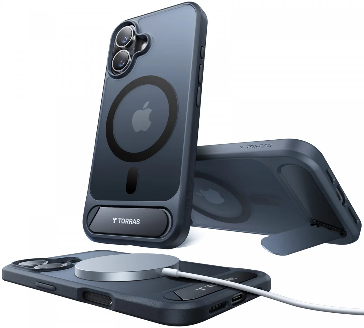 TORRAS Pstand Apple iPhone 16 Hoesje MagSafe met Kickstand Zwart afbeelding 4