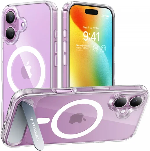 TORRAS Pstand Apple iPhone 16 Hoesje MagSafe met Kickstand Transparant afbeelding 1