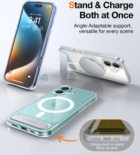 TORRAS Pstand Apple iPhone 16 Hoesje MagSafe met Kickstand Transparant afbeelding 6