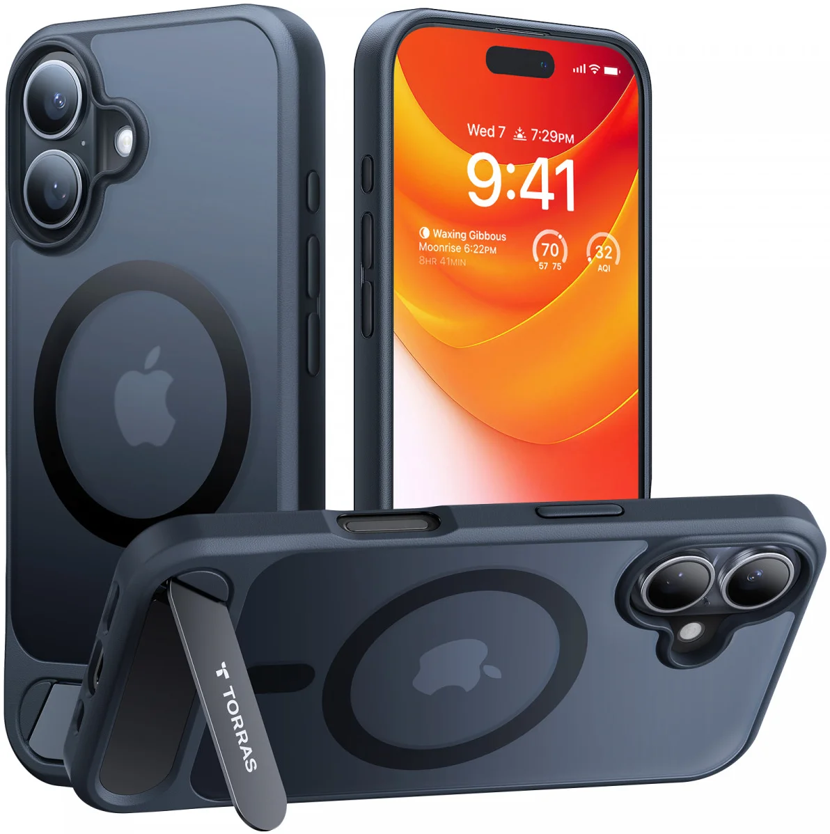 TORRAS Pstand Apple iPhone 16 Plus Hoesje MagSafe met Kickstand Zwart afbeelding 1