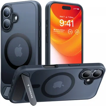 TORRAS Pstand Apple iPhone 16 Plus Hoesje MagSafe met Kickstand Zwart
