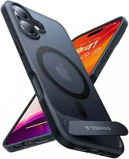 TORRAS Pstand Apple iPhone 16 Plus Hoesje MagSafe met Kickstand Zwart afbeelding 2