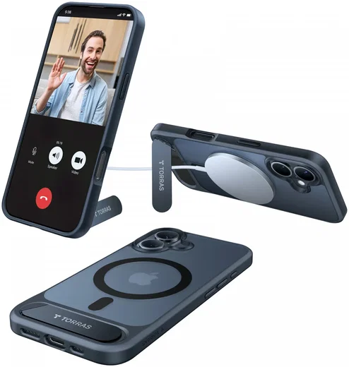 TORRAS Pstand Apple iPhone 16 Plus Hoesje MagSafe met Kickstand Zwart afbeelding 5