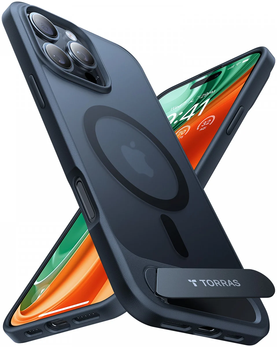 TORRAS Pstand Apple iPhone 16 Pro Hoesje MagSafe met Kickstand Zwart afbeelding 2