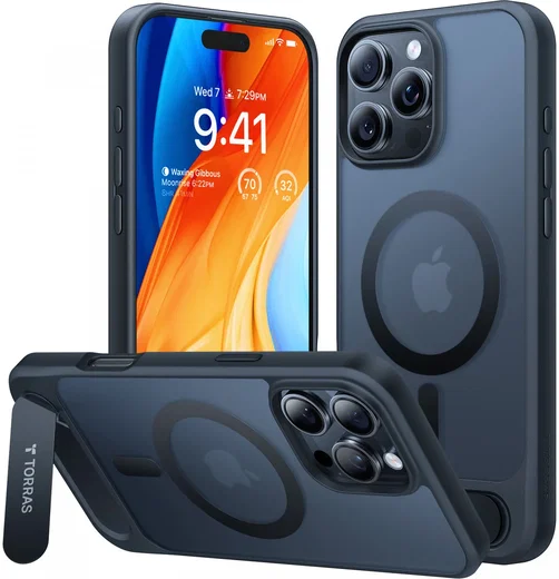 TORRAS Pstand Apple iPhone 16 Pro Hoesje MagSafe met Kickstand Zwart afbeelding 1