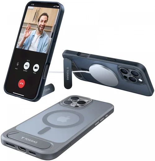 TORRAS Pstand Apple iPhone 16 Pro Hoesje MagSafe met Kickstand Zwart afbeelding 4