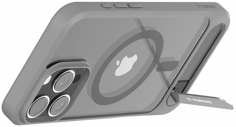 TORRAS Pstand Apple iPhone 16 Pro Hoesje MagSafe met Kickstand Grijs afbeelding 4