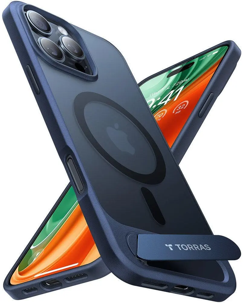 TORRAS Pstand Apple iPhone 16 Pro Hoesje MagSafe met Kickstand Blauw afbeelding 1
