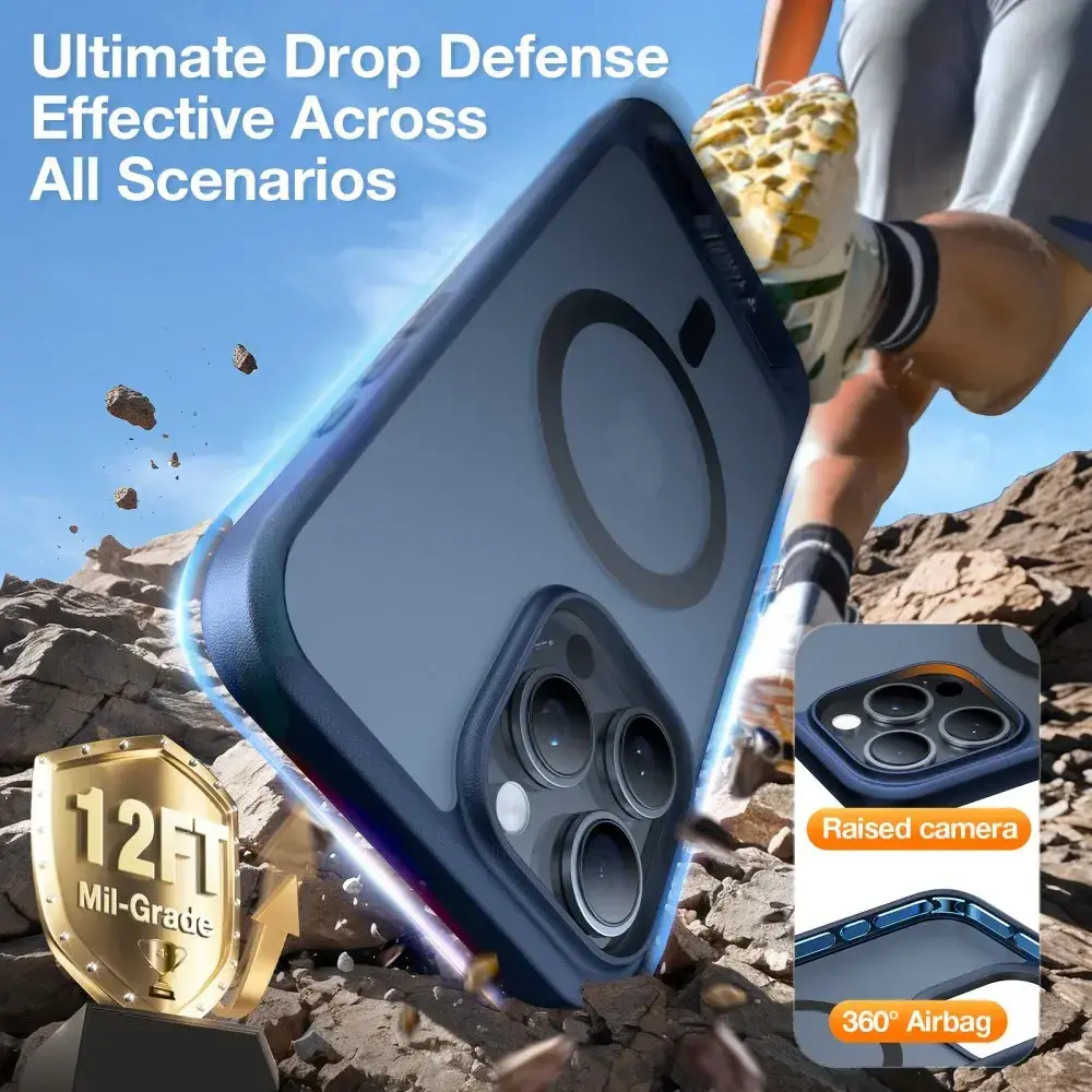 TORRAS Pstand Apple iPhone 16 Pro Hoesje MagSafe met Kickstand Blauw afbeelding 4
