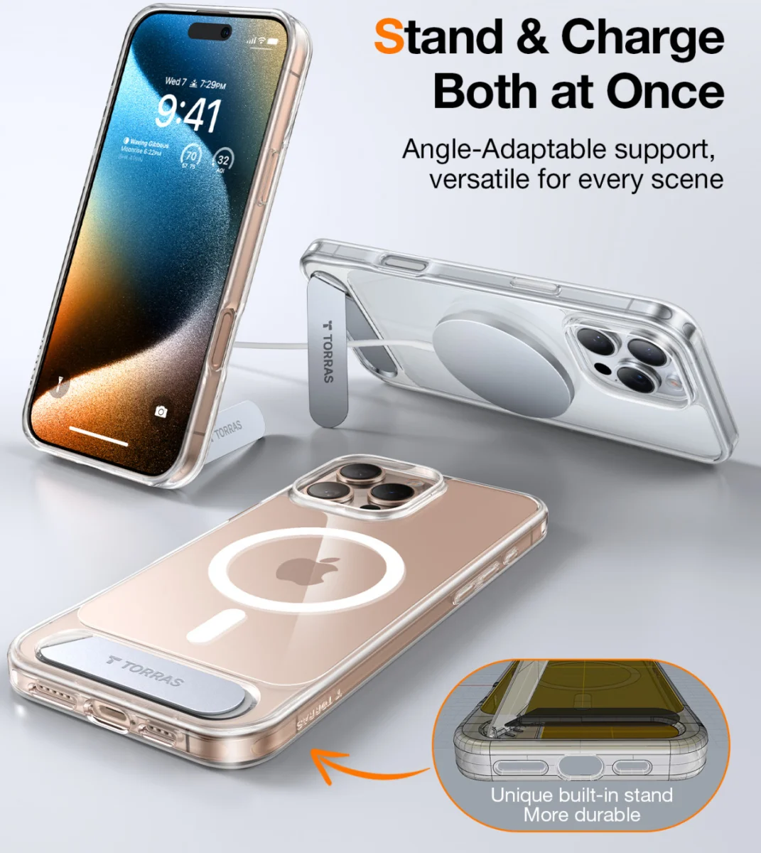 TORRAS Pstand Apple iPhone 16 Pro Max Hoesje MagSafe met Kickstand Transparant afbeelding 5