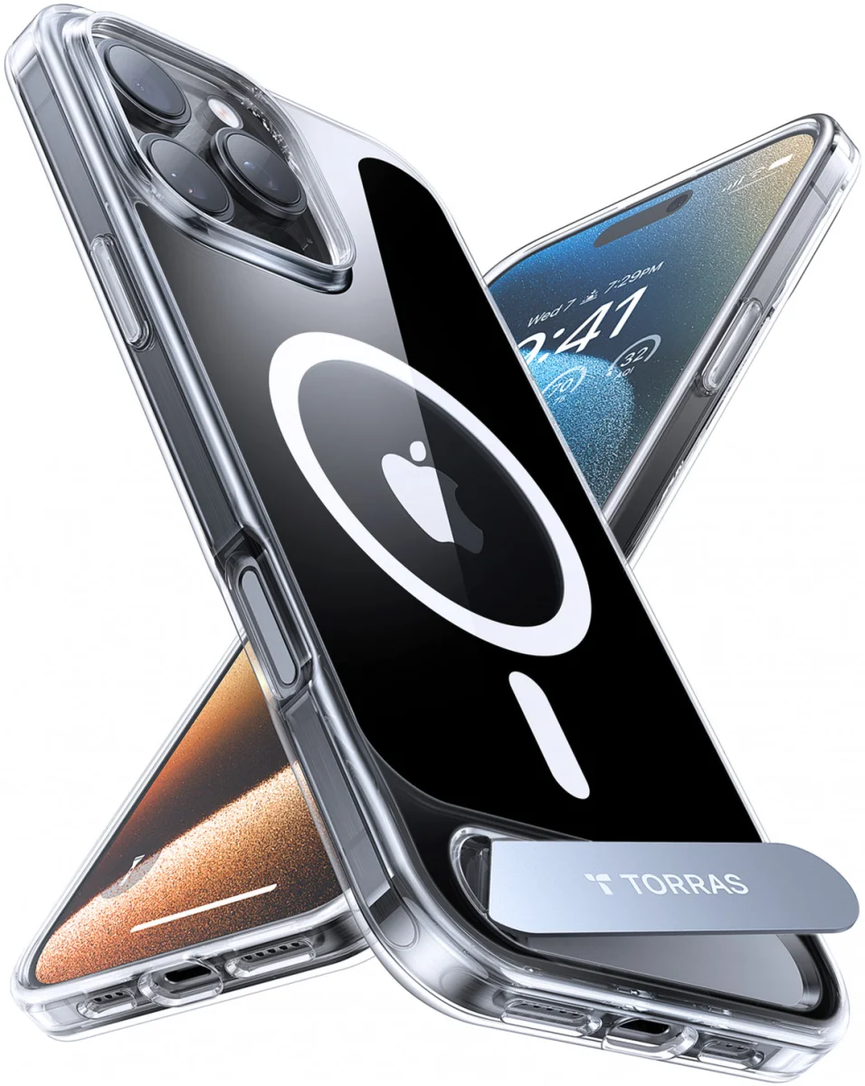 TORRAS Pstand Apple iPhone 16 Pro Max Hoesje MagSafe met Kickstand Transparant afbeelding 2
