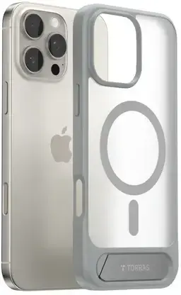 TORRAS Pstand Apple iPhone 16 Pro Max Hoesje MagSafe met Kickstand Grijs afbeelding 4