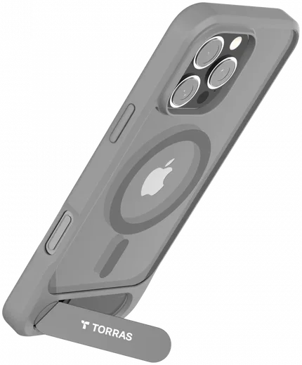 TORRAS Pstand Apple iPhone 16 Pro Max Hoesje MagSafe met Kickstand Grijs afbeelding 2