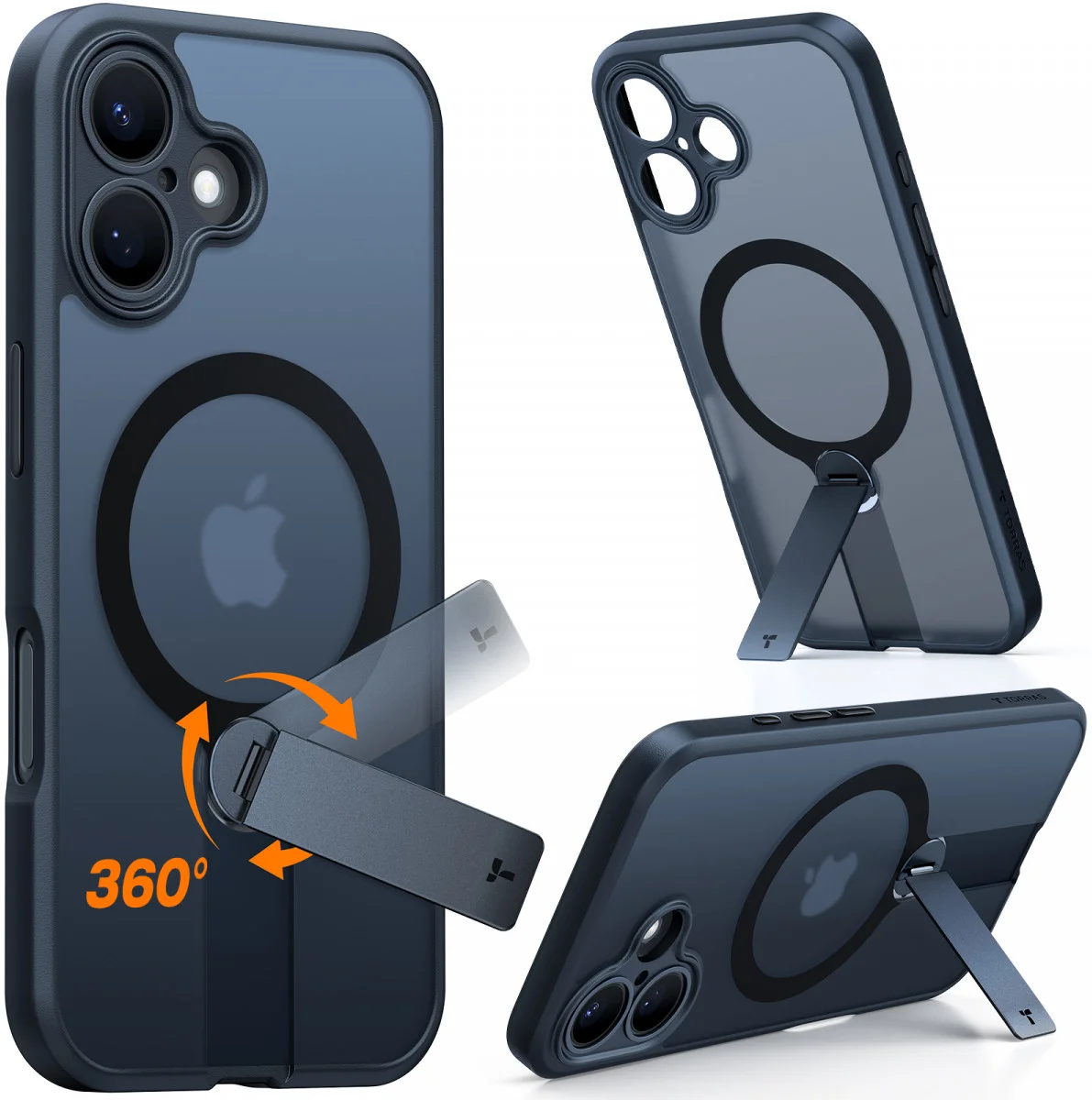TORRAS Pstand Spin Apple iPhone 16 Plus Hoesje MagSafe 360° Kickstand Zwart afbeelding 2