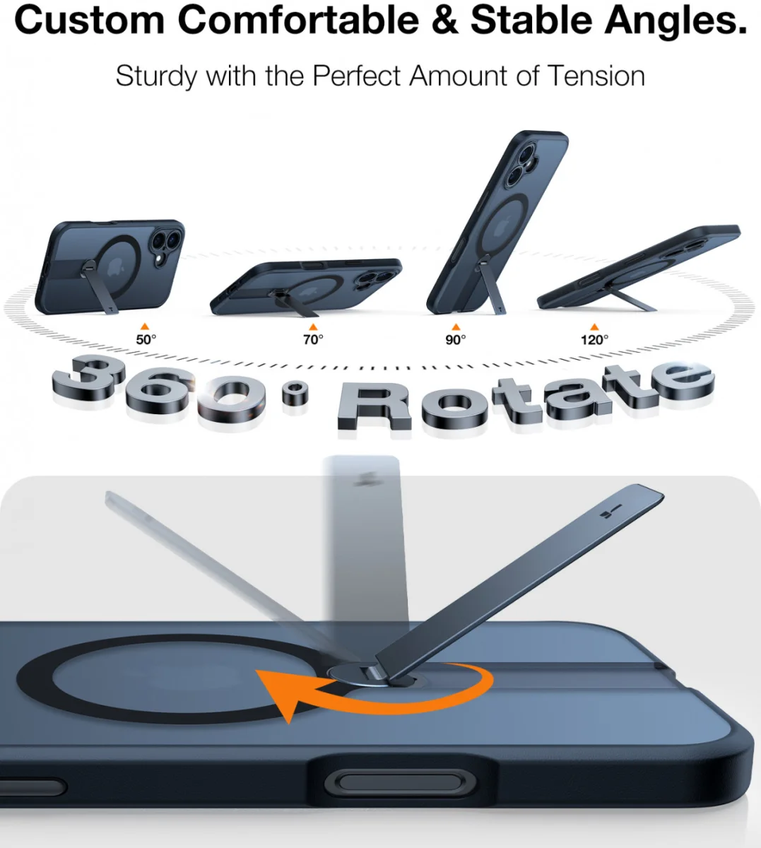 TORRAS Pstand Spin Apple iPhone 16 Plus Hoesje MagSafe 360° Kickstand Zwart afbeelding 7