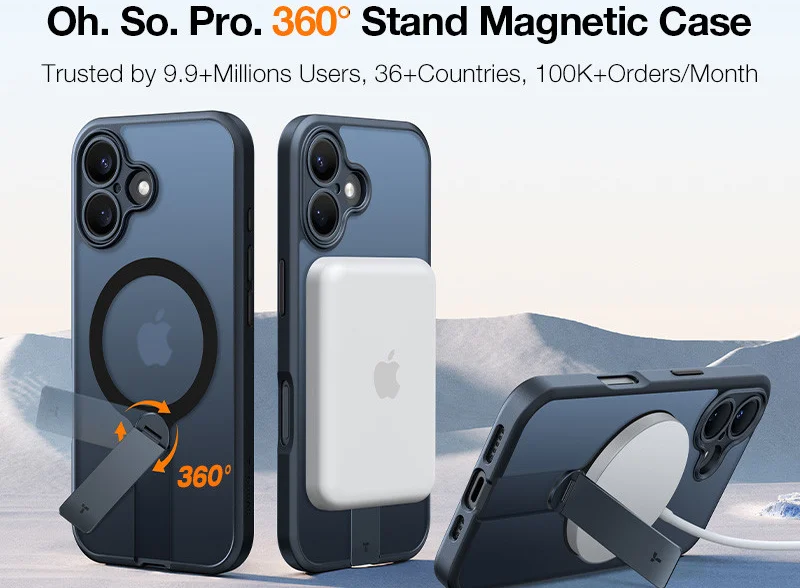 TORRAS Pstand Spin Apple iPhone 16 Plus Hoesje MagSafe 360° Kickstand Zwart afbeelding 4