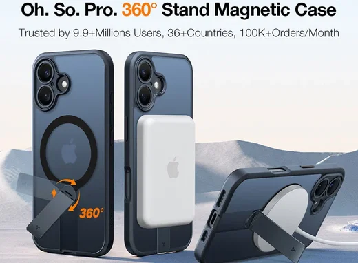 TORRAS Pstand Spin Apple iPhone 16 Plus Hoesje MagSafe 360° Kickstand Zwart afbeelding 4