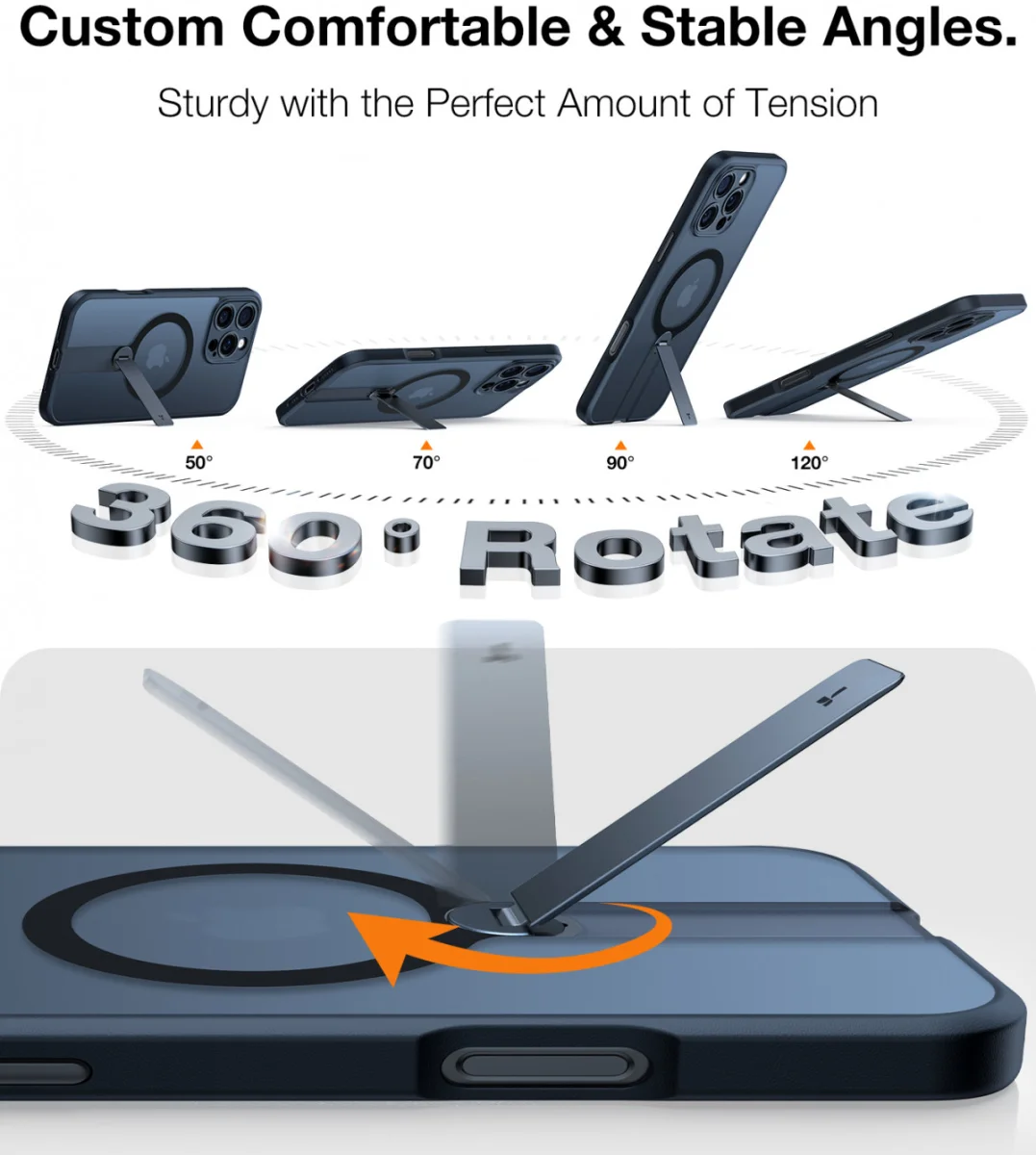 TORRAS Pstand Spin Apple iPhone 16 Pro Max Hoesje MagSafe 360° Kickstand Zwart afbeelding 7