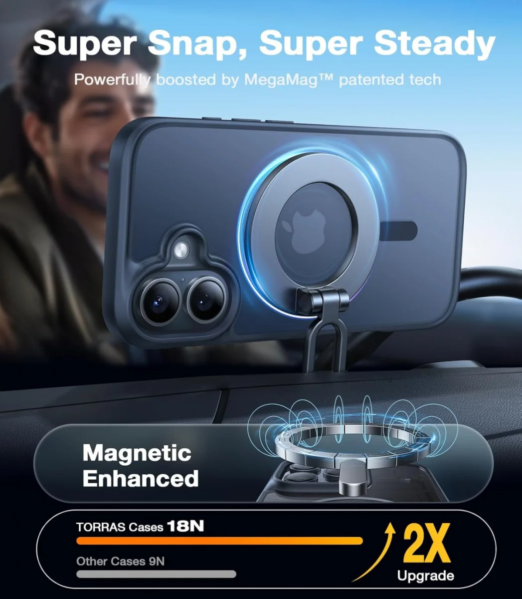 TORRAS Guardian Magnetic Apple iPhone 16 Hoesje met MagSafe Zwart afbeelding 5