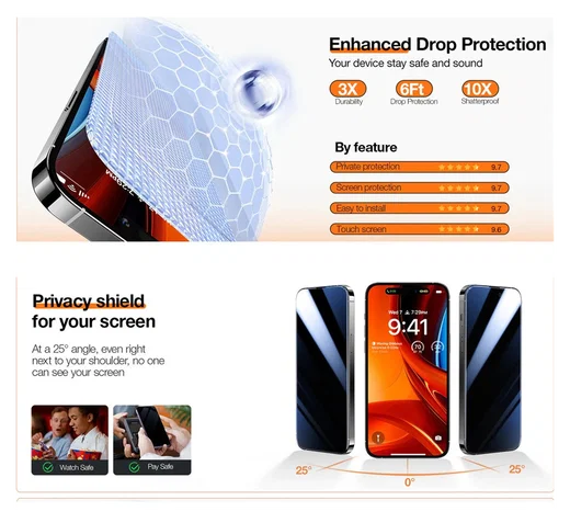 TORRAS Install Master iPhone 16 Privacy Glass Screen Protector afbeelding 3