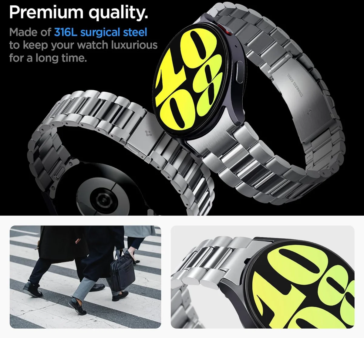 Spigen Modern Fit Galaxy Watch 7 40/44MM, 6 44MM, 6 Classic 43/47MM Band Zilver afbeelding 7
