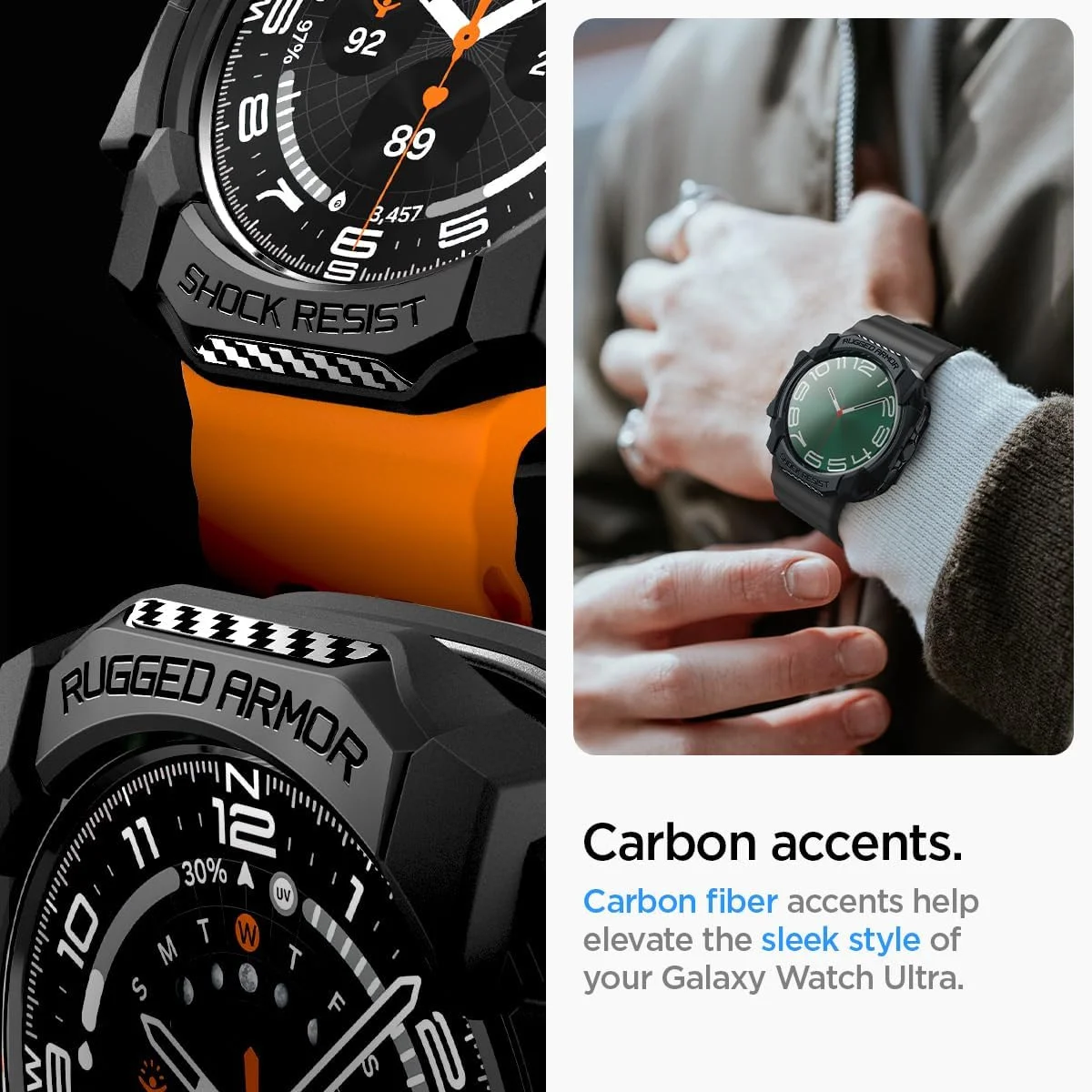 Spigen Rugged Armor - Samsung Galaxy Watch Ultra Hoesje - Zwart afbeelding 6