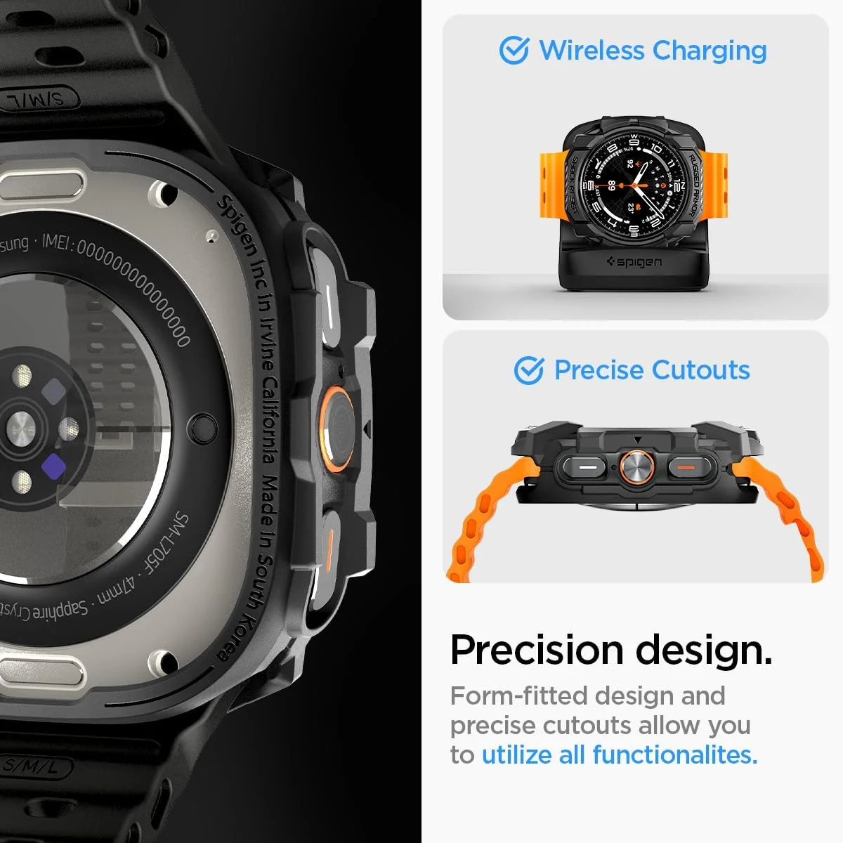 Spigen Rugged Armor - Samsung Galaxy Watch Ultra Hoesje - Zwart afbeelding 7