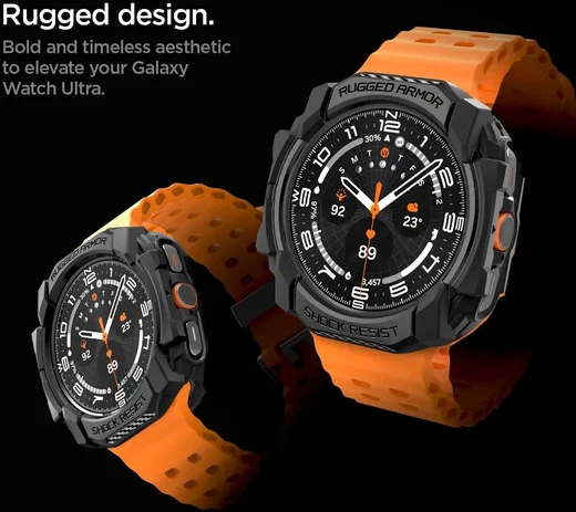 Spigen Rugged Armor - Samsung Galaxy Watch Ultra Hoesje - Zwart afbeelding 9