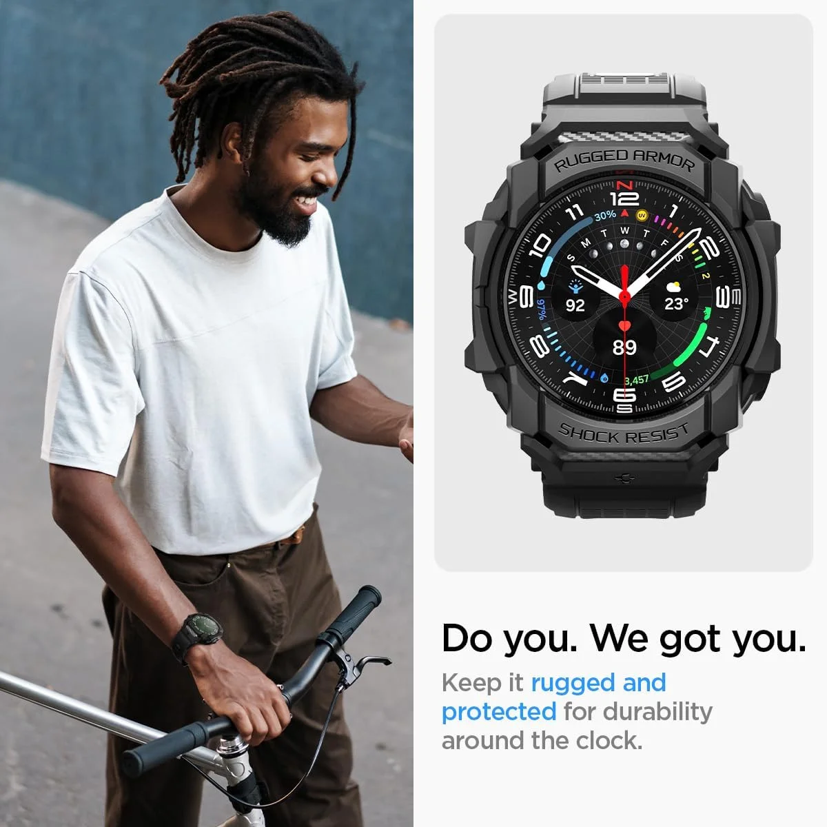 Spigen Rugged Armor Pro - Samsung Galaxy Watch Ultra - Hoesje en Bandje - Zwart afbeelding 4