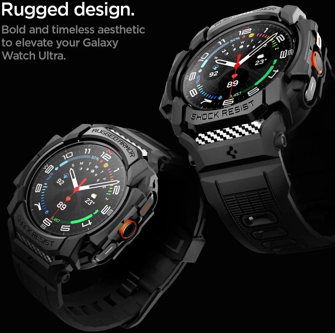 Spigen Rugged Armor Pro - Samsung Galaxy Watch Ultra - Hoesje en Bandje - Zwart afbeelding 5