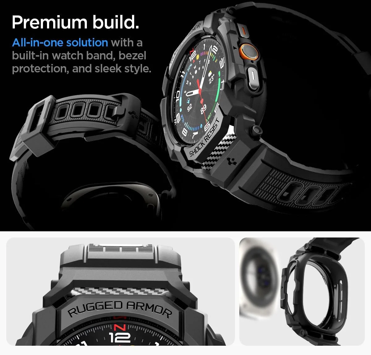 Spigen Rugged Armor Pro - Samsung Galaxy Watch Ultra - Hoesje en Bandje - Zwart afbeelding 6