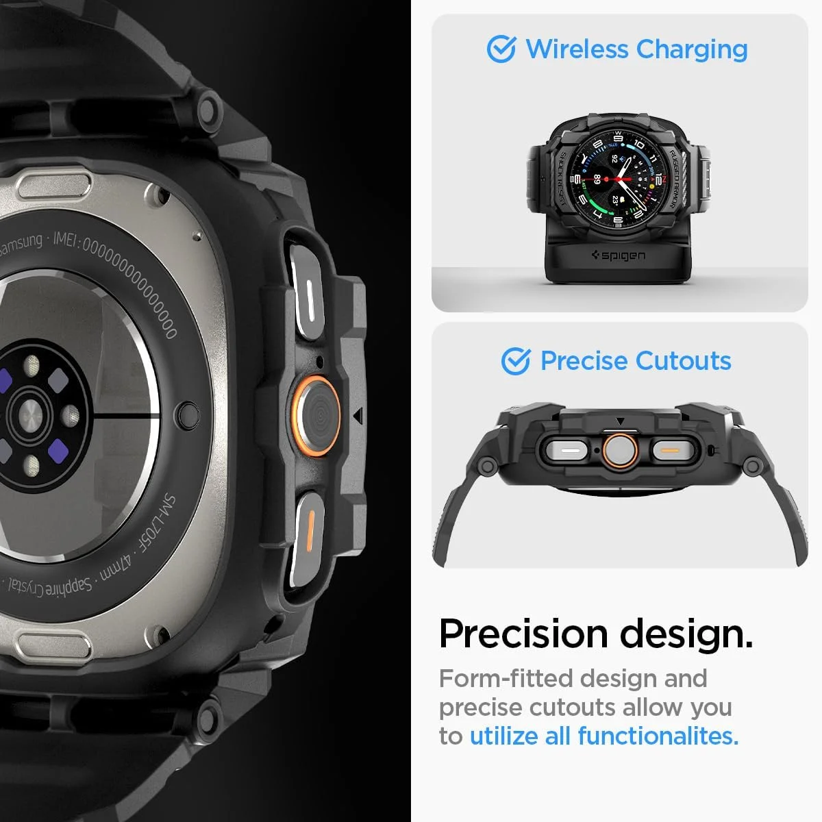 Spigen Rugged Armor Pro - Samsung Galaxy Watch Ultra - Hoesje en Bandje - Zwart afbeelding 7