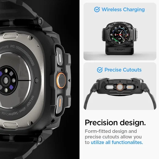 Spigen Rugged Armor Pro - Samsung Galaxy Watch Ultra - Hoesje en Bandje - Zwart afbeelding 7